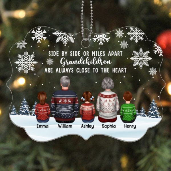 Grandma Grandpa Grandkids Side By Side Snow Background Personalized Acrylic Ornament Sale - Image 4