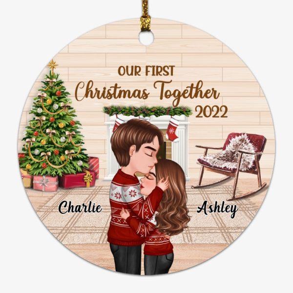 Doll Couple Kissing In House Christmas Personalized Circle Ornament Hot on Sale - Image 4