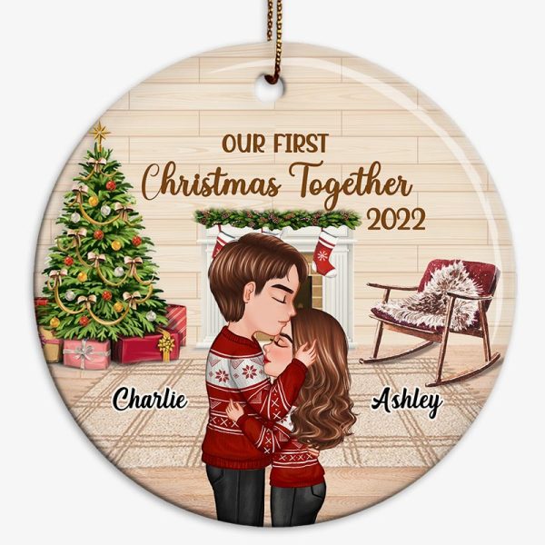 Doll Couple Kissing In House Christmas Personalized Circle Ornament Hot on Sale