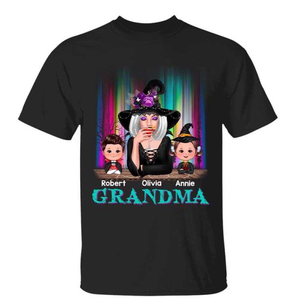 Northern Light Halloween Grandma & Grandkids Personalized Shirt on Sale