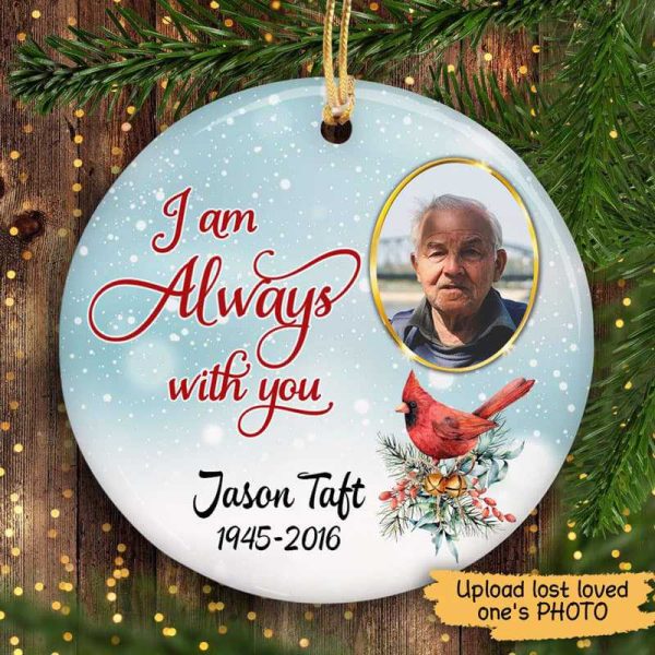 Memorial Christmas Background Photo Personalized Circle Ornament on Sale