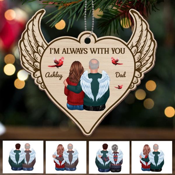 Always With You Heart Wings Memorial Personalized Wooden Ornament Cheap - Image 2