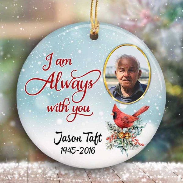 Memorial Christmas Background Photo Personalized Circle Ornament on Sale - Image 2