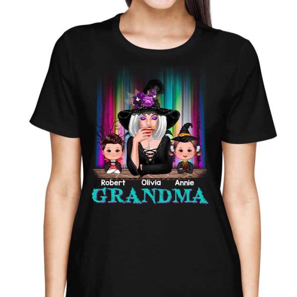 Northern Light Halloween Grandma & Grandkids Personalized Shirt on Sale - Image 2
