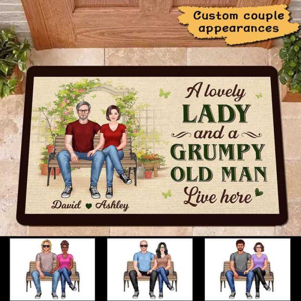 Lovely Lady Grumpy Old Man Couple Flower Gate Personalized Doormat Online Hot Sale