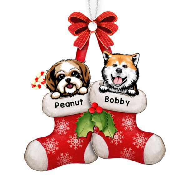 Peeking Dog On Christmas Stocking Personalized Wooden Ornament For Discount - Image 3
