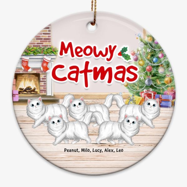 Winter Wonderland Walking Fluffy Cats In Snow Personalized Circle Ornament Online - Image 3