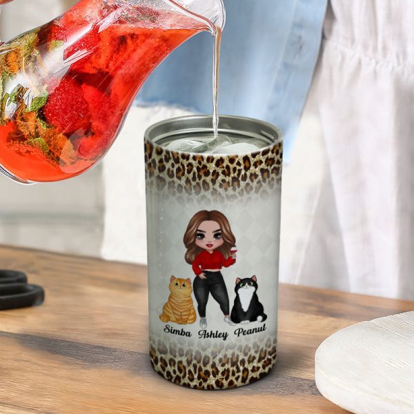 Cat Mom Cannot Survive On Wine Alone Leopard Multi Use Tumbler - Personalized 4 In 1 Can Cooler - Gift For Cat Moms For Cheap - Image 4