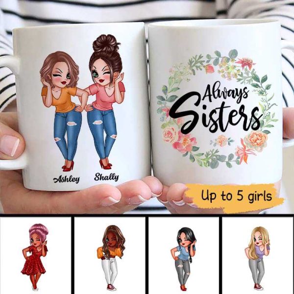 Flower Wreath Pretty Women Best Friends Besties Sisters Personalized Mug Online Hot Sale