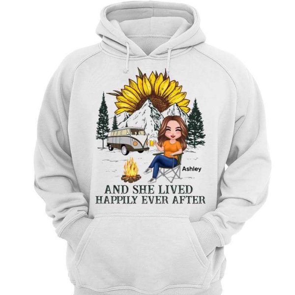 Camping Woman Sunflower And She Lived Happily Ever After Personalized Shirt Online now - Image 3