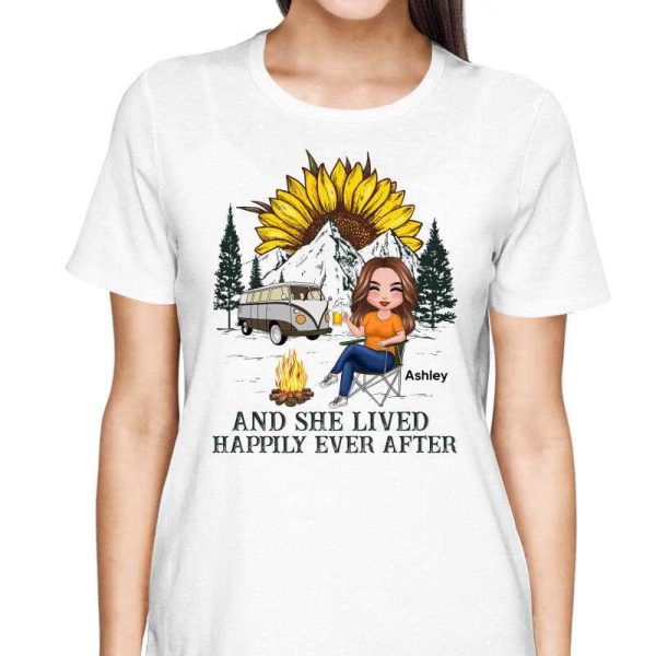 Camping Woman Sunflower And She Lived Happily Ever After Personalized Shirt Online now - Image 2
