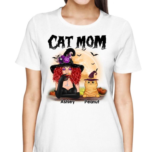 Halloween Witch Cat Mom Personalized Shirt Cheap - Image 2