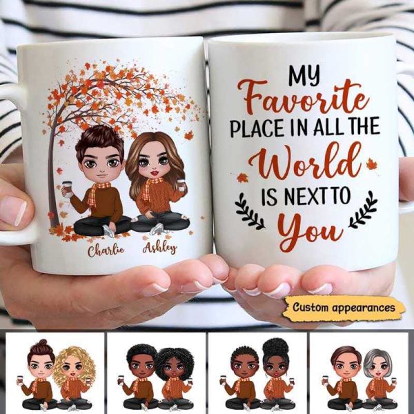 Fall Season Under Tree Doll Couple Sitting Personalized Mug Online