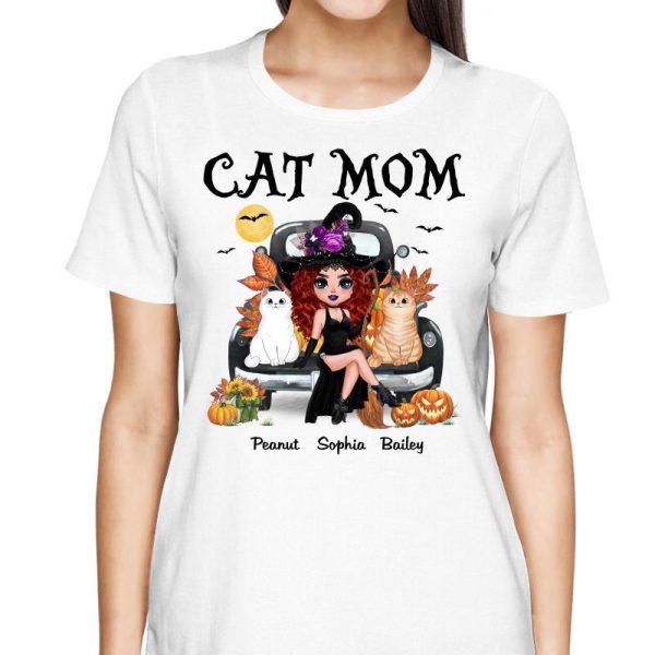 Doll Cat Mom Witch Sitting On Halloween Truck Personalized Shirt For Discount - Image 2