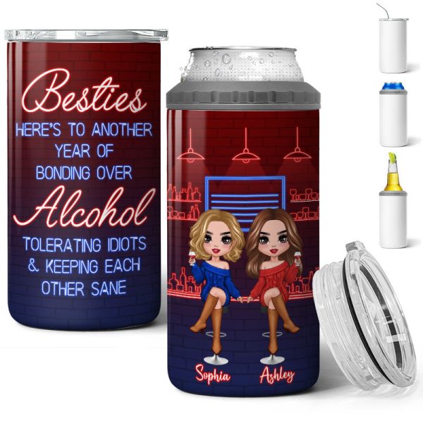 Doll Besties Sisters Drinking Partners Personalized 4 In 1 Can Cooler Hot on Sale