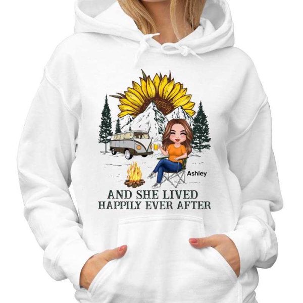 Camping Woman Sunflower And She Lived Happily Ever After Personalized Shirt Online now - Image 4