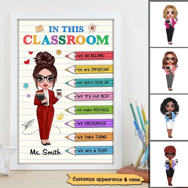 In Teacher Classroom Doll Teacher Crayon Rules Personalized Vertical Poster Online now
