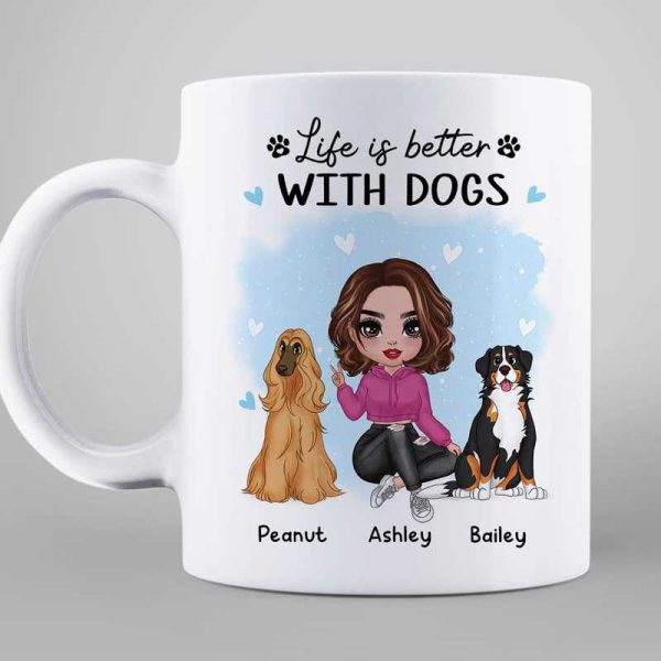 Blue Watercolor Doll Woman And Dogs Personalized Mug Online now - Image 2