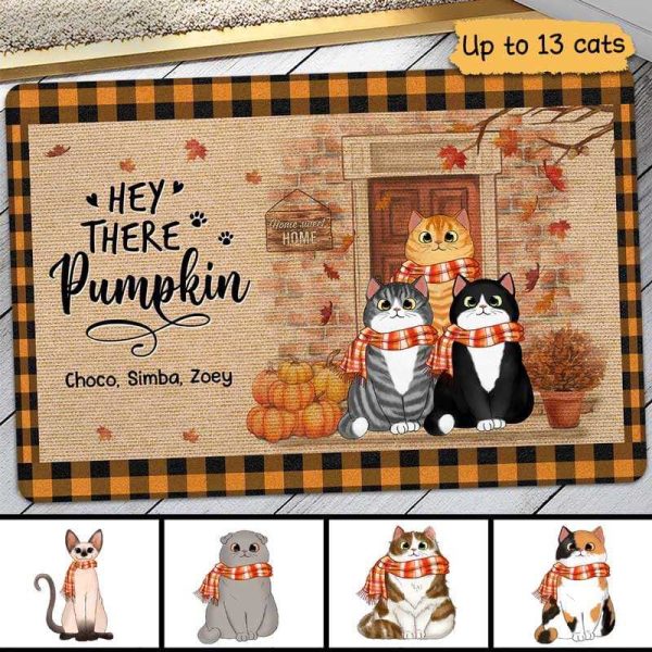 Hey Pumpkin Cat Lover Funny Autumn Gift Personalized Doormat Hot on Sale