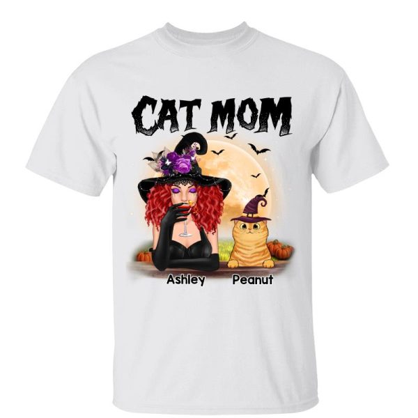 Halloween Witch Cat Mom Personalized Shirt Cheap