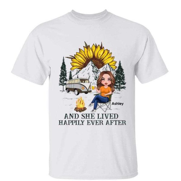 Camping Woman Sunflower And She Lived Happily Ever After Personalized Shirt Online now
