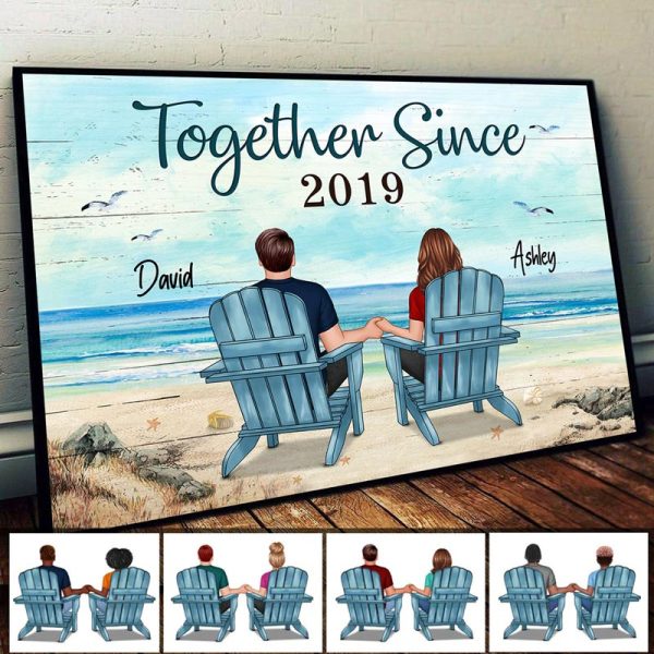 Back View Couple Sitting Beach Landscape Together Since Personalized Horizontal Poster Online Sale