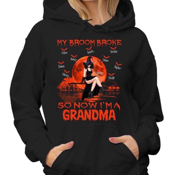 My Broom Broke I‘m A Grandma Halloween Personalized Shirt Cheap - Image 4