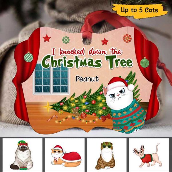 Fluffy Cats Knock Down Christmas Tree Personalized Christmas Ornament For Discount