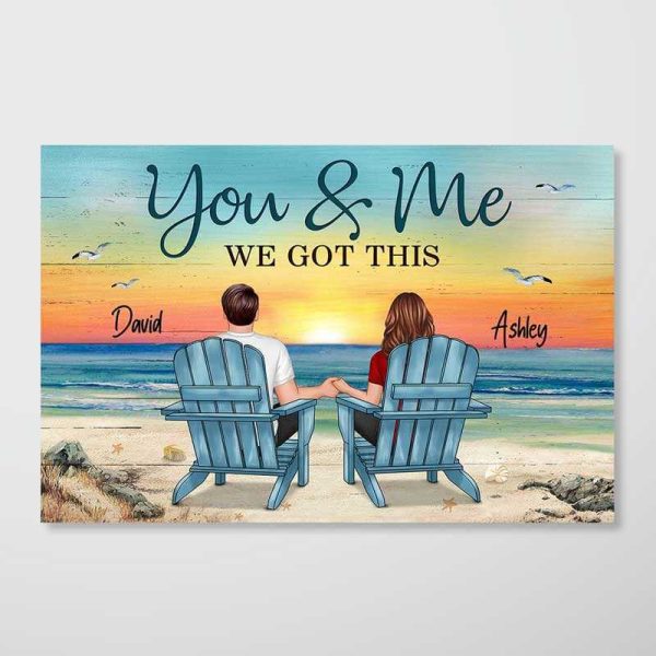 Back View Couple Sitting Sunset Beach Landscape You & Me We Got This Personalized Horizontal Poster Cheap - Image 3
