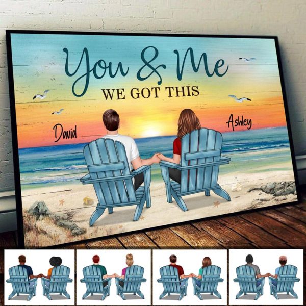 Back View Couple Sitting Sunset Beach Landscape You & Me We Got This Personalized Horizontal Poster Cheap