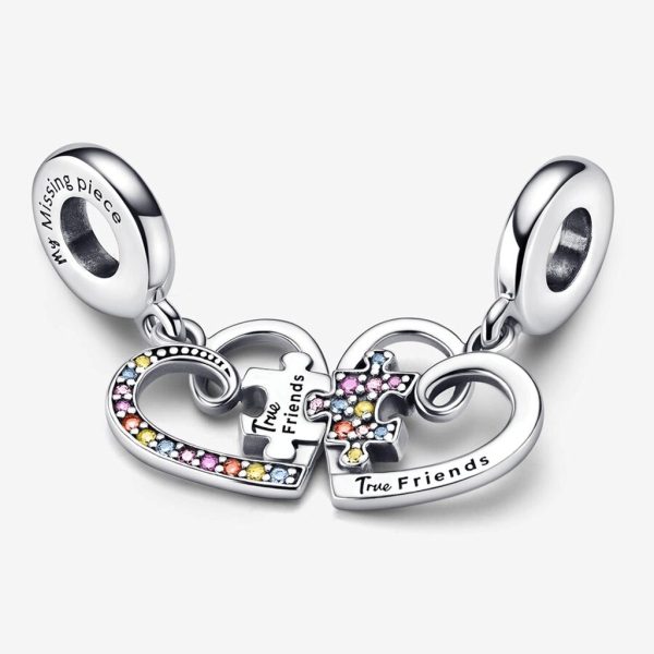 PANDORA : Puzzle Piece Hearts Splittable Friendship Dangle Charm Cheap - Image 3
