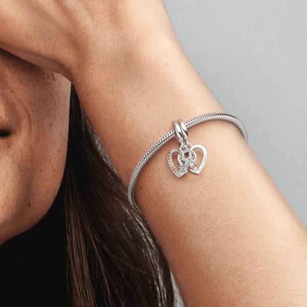 PANDORA : Puzzle Piece Hearts Splittable Friendship Dangle Charm Cheap - Image 2