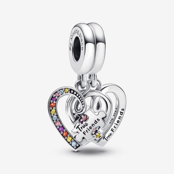 PANDORA : Puzzle Piece Hearts Splittable Friendship Dangle Charm Cheap